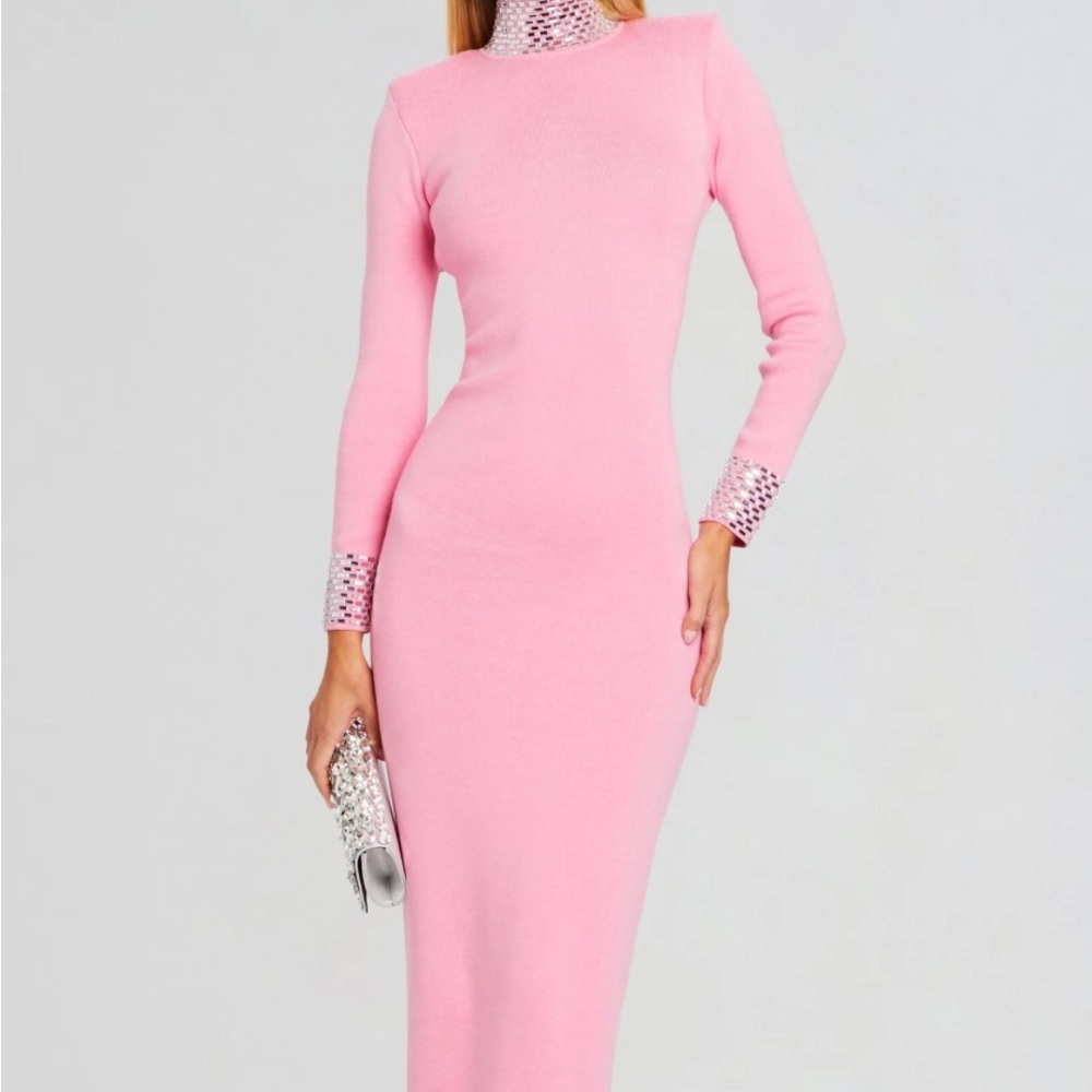Retrofete Blush Pink Long Sleeve Dress with Silver Accents